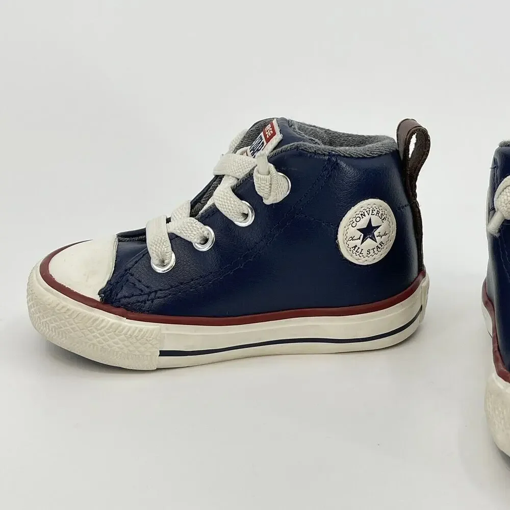 Converse All Stars Infant Size 4 Navy Blue Leather High Top Baby Sneakers